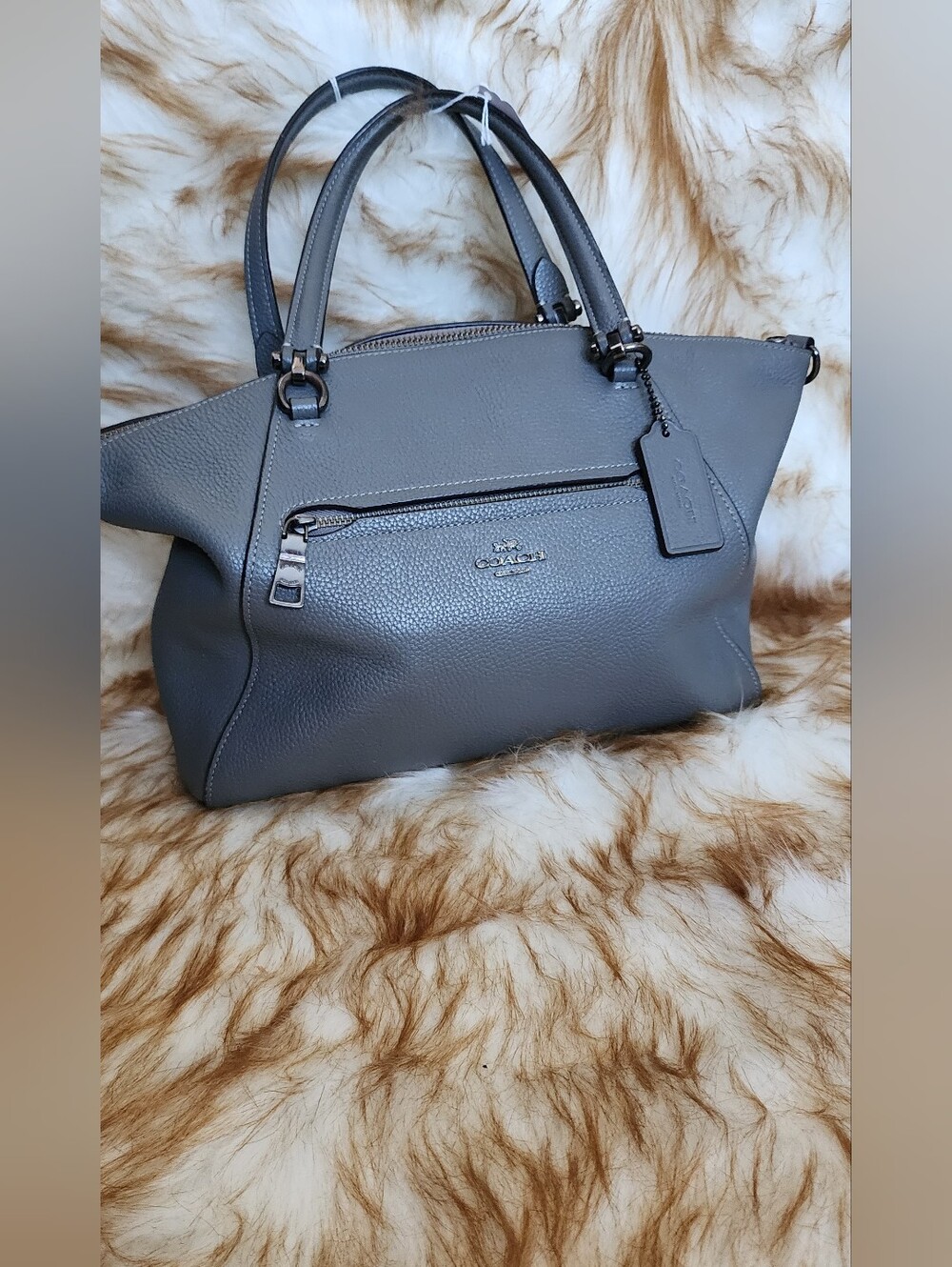 Coach Pebbled Leather Satchel Handbag – Gray